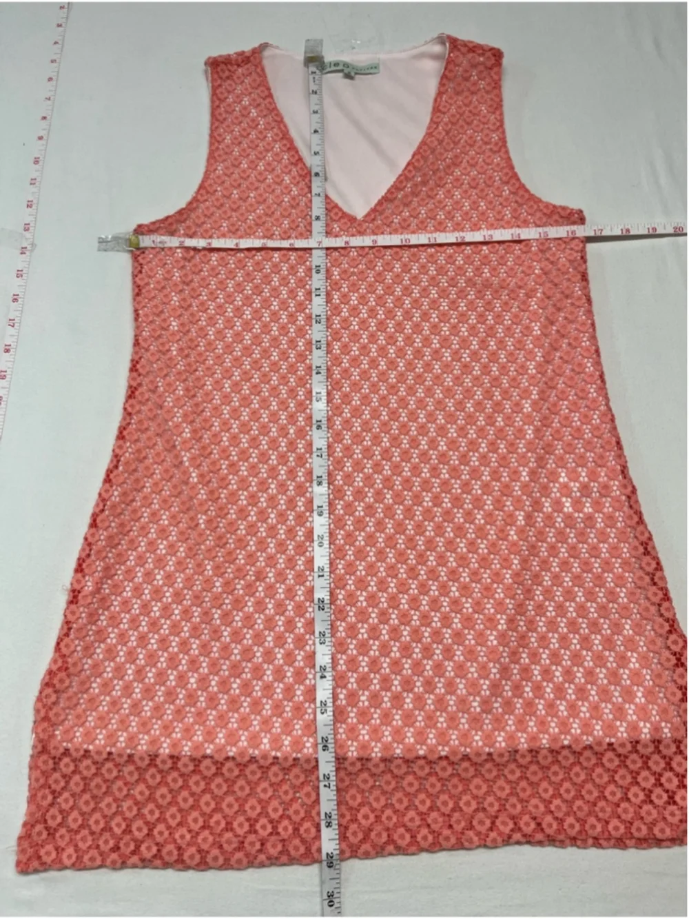 Cleo Pink Lace Knit Sleeveless Tunic V-Neck Overlay open knit Shell 1500